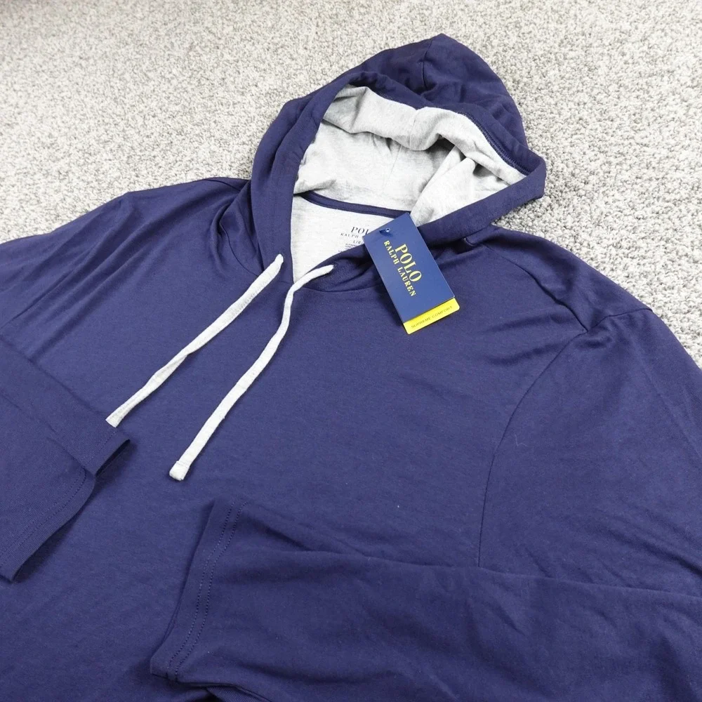 NEW Polo Ralph Lauren Hoodie Mens L Blue Long Sleeve Pullover Sweatshirt Pony‎